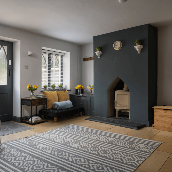 Bright front room with comfortable seating