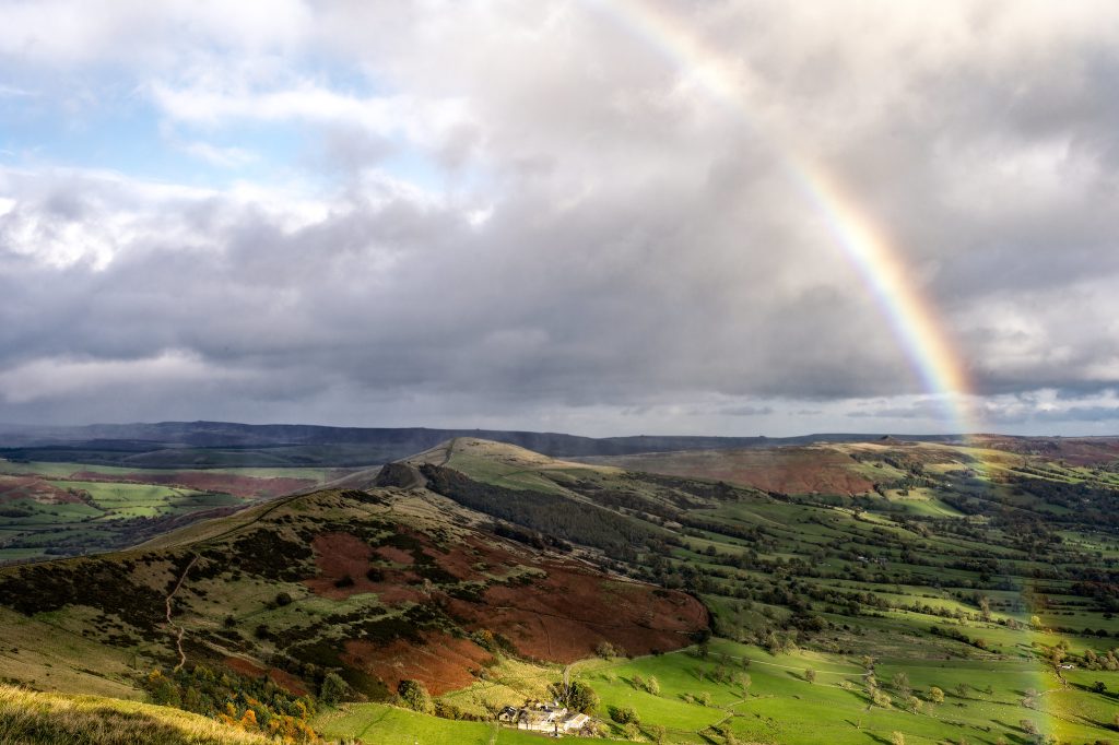 rainbow over the great ridge, peak district,