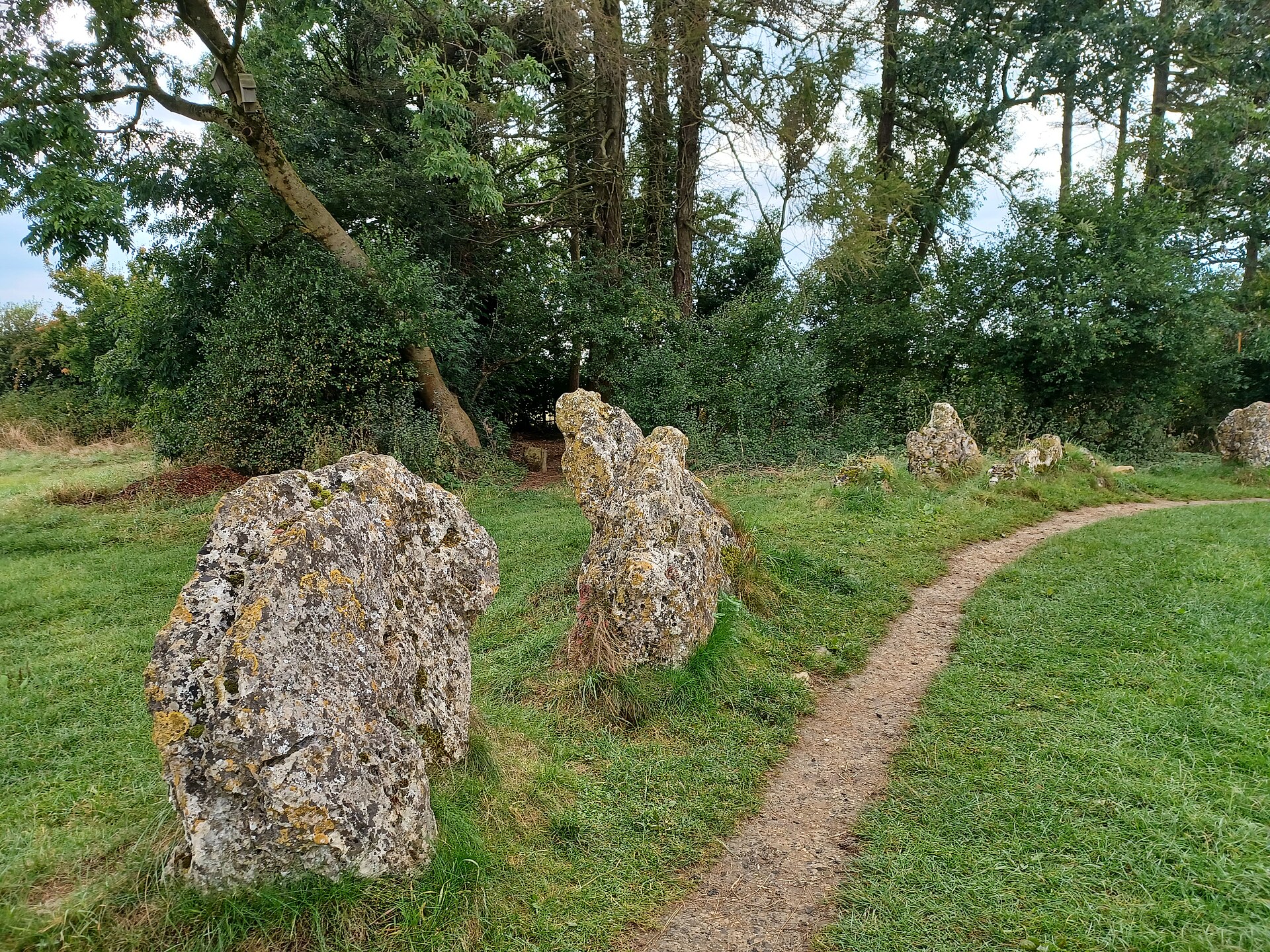 Standing stones in a grassy field at the Rollright Stones
