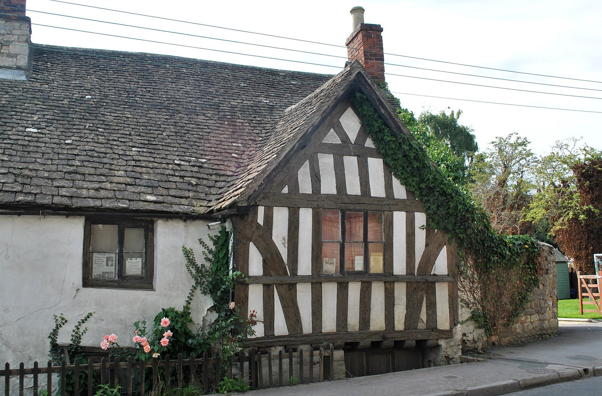 Timber-framed frontage of the Ancient Ram Inn in Wotton-under-Edge