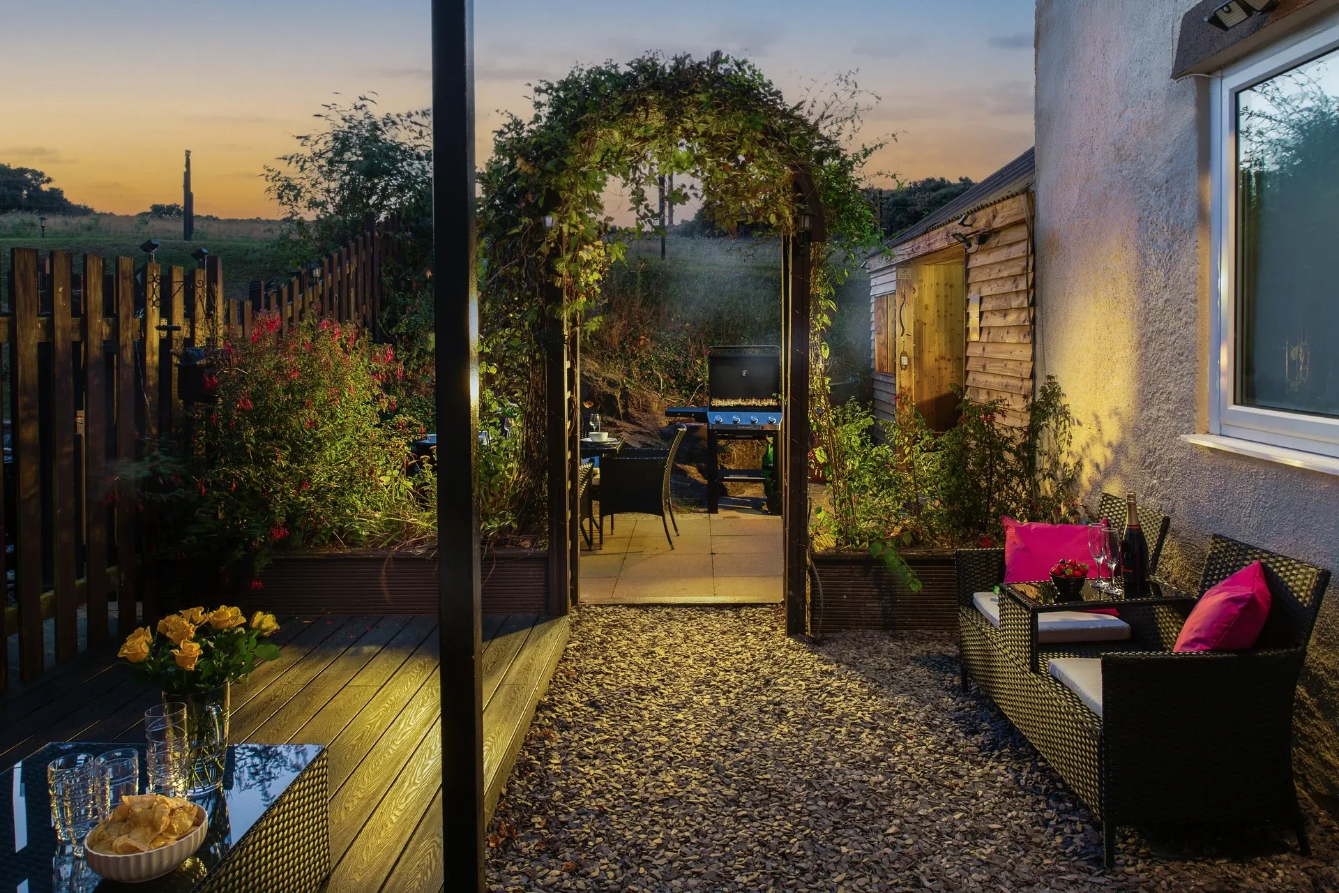 Evening garden with sunset at The Anchorage